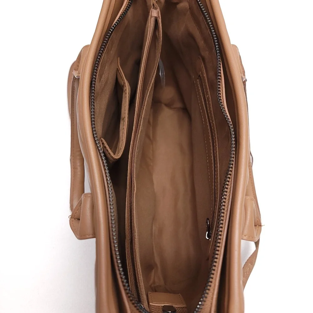 Valentino Orlandi Tan Brown Quilted Logo Satchel Crossbody Handbag Bag